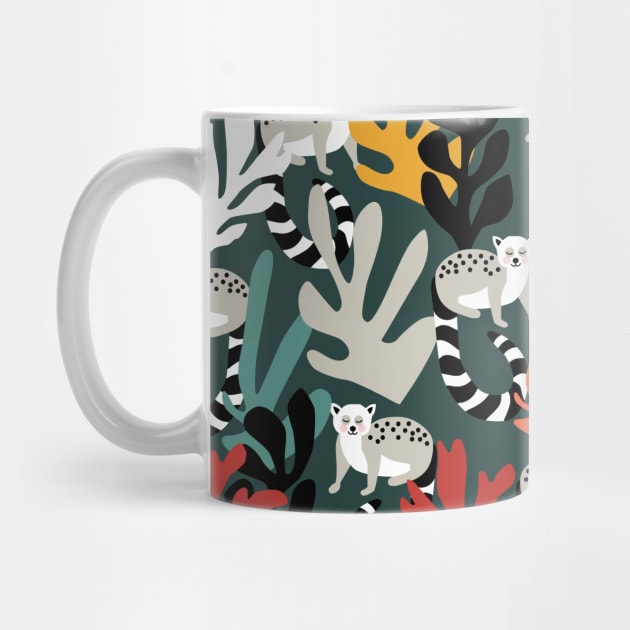 Cute Lemur and Tropical Leaves Pattern by kapotka